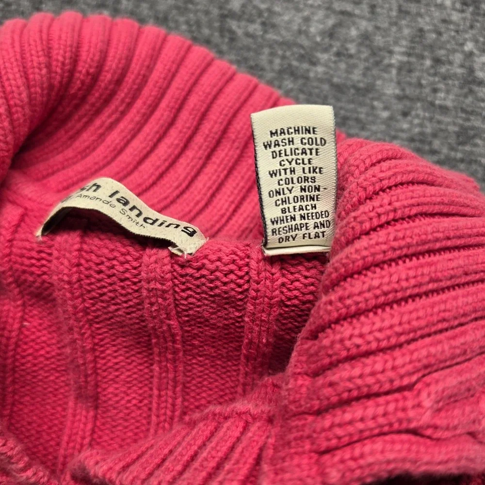 Vintage Marsh Landing Amanda Smith Pink Cable Knit Sweater Womens M 100% Cotton